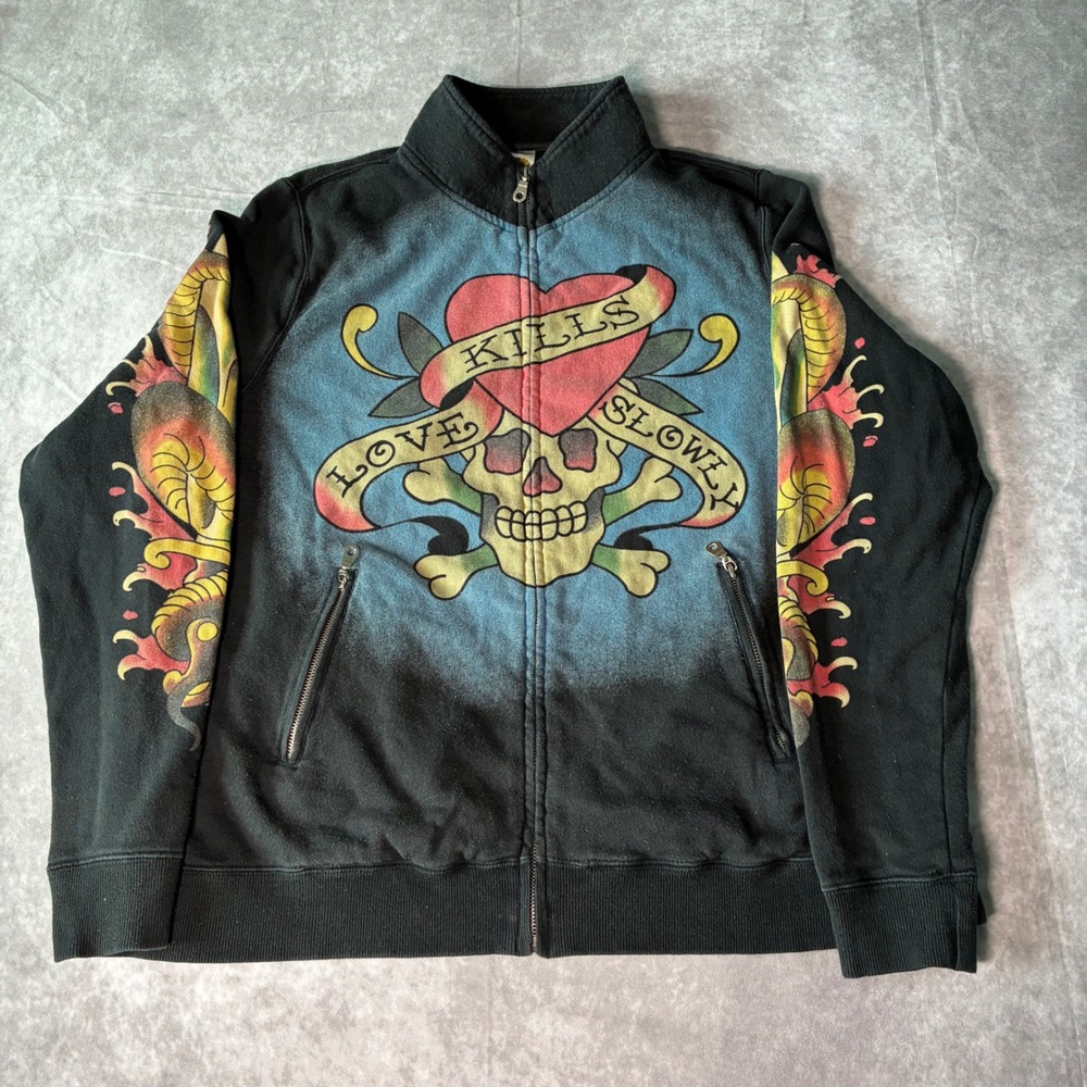 Y2K  Ed Hardy Christian Audigier Love Kills Slowly Track Jacket Tattoo Grunge